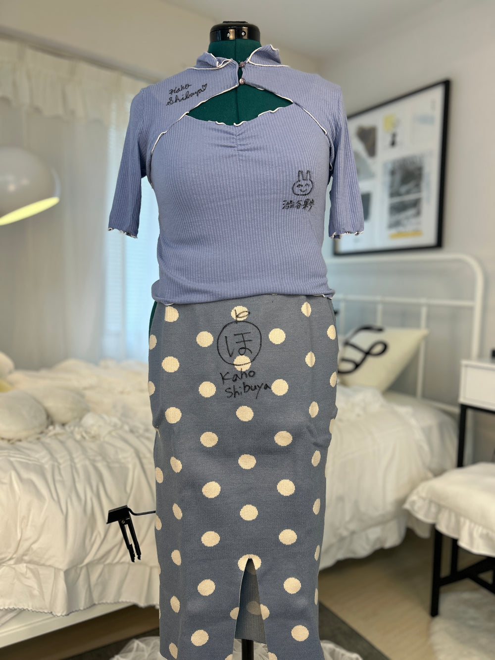 Kaho Shibuya Worn Blue Top and Pola-Dot Dress (Signed)