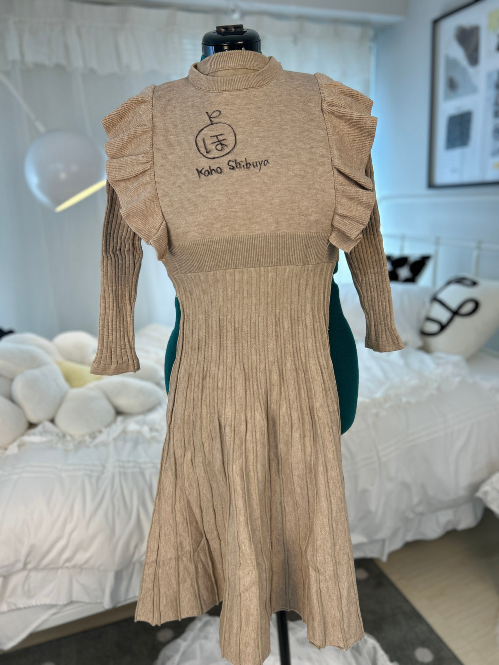 Kaho Shibuya Worn Tan Ruffle Dress (Signed)